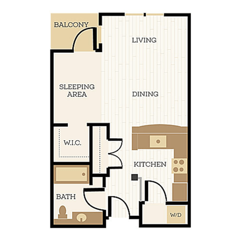Floor plan for studio, 1 bath, 560 sqft